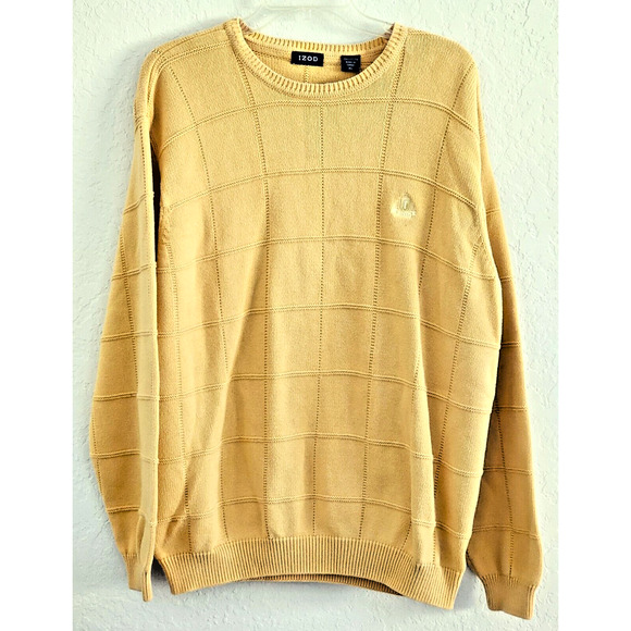 SWEATER-MEN'S-IZOD-Buttercup Yellow-Long Sleeves-Knit Square Pattern-SIZE XL - Picture 1 of 13